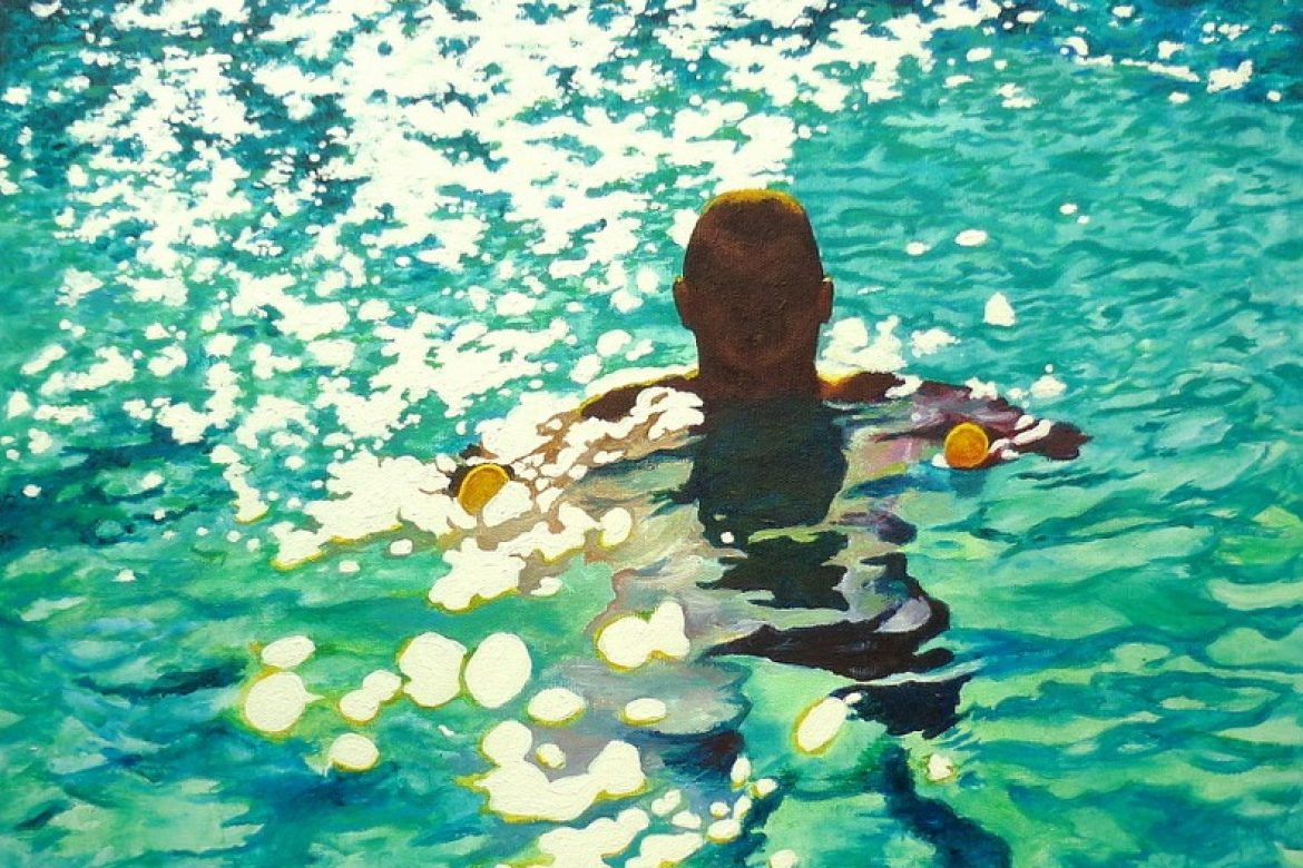 Mike in his swimming pool is almost abstract in its detail